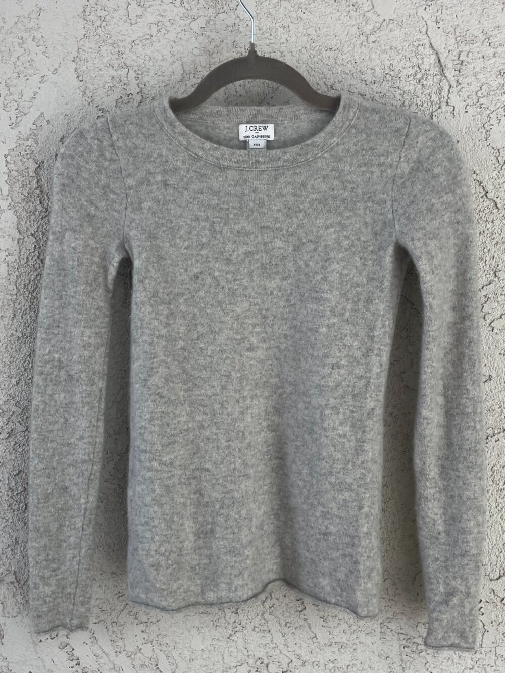 J. Crew 100% Cashmere Crewneck Sweater Gray Rolled Edge Knit Long Sleeve XXS